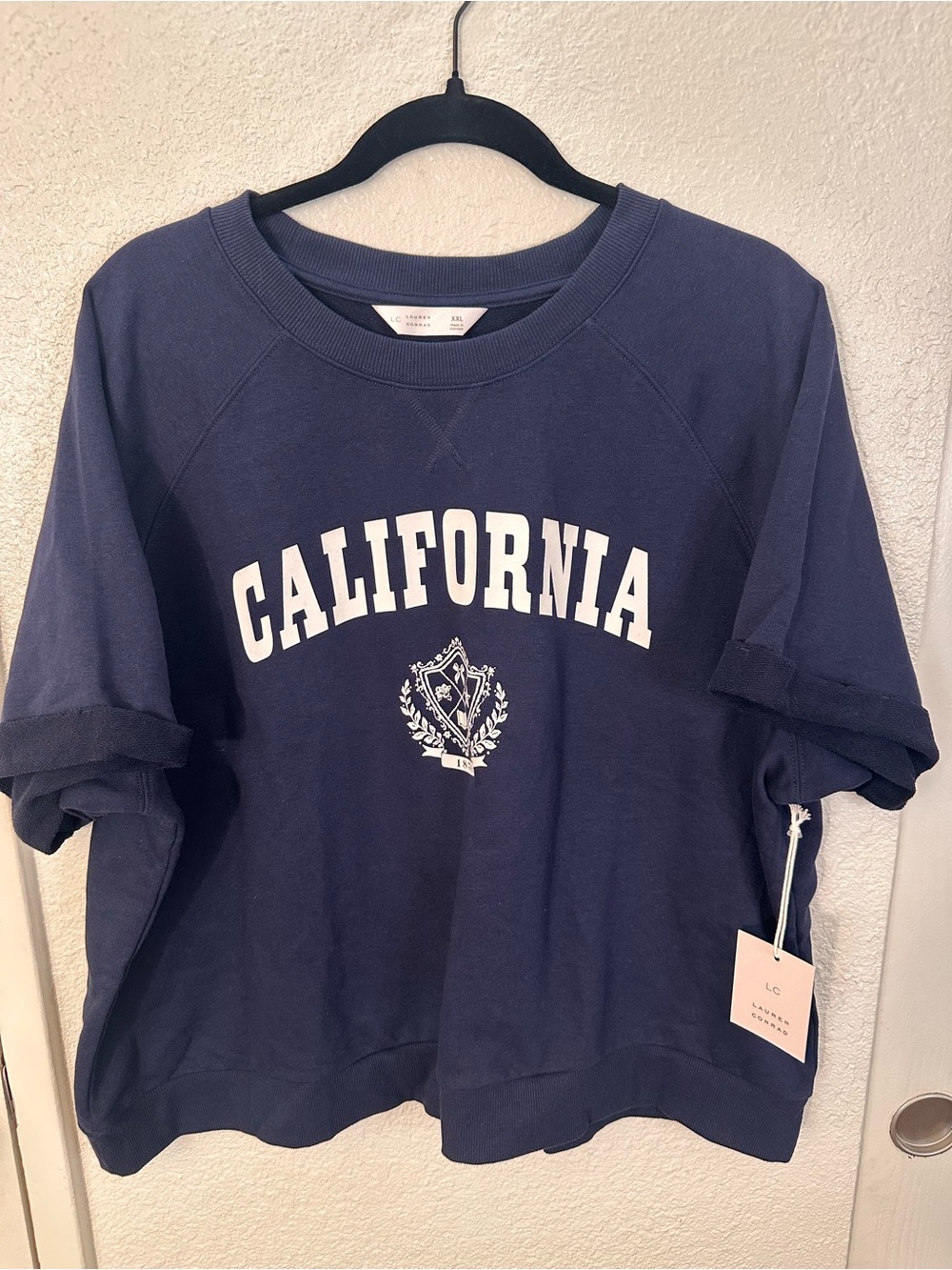 LC Lauren Conrad Navy Short-Sleeve California Sweatshirt